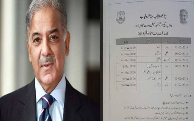 پانچویں اور آٹھویں جماعت کی ڈیٹ شیٹ پر شہباز شریف کی تصویر لگا دی گئی