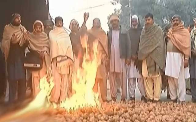   پنجاب اسمبلی کے باہر کسانوں کا پارہ ہائی، آلوؤں کو آگ لگادی