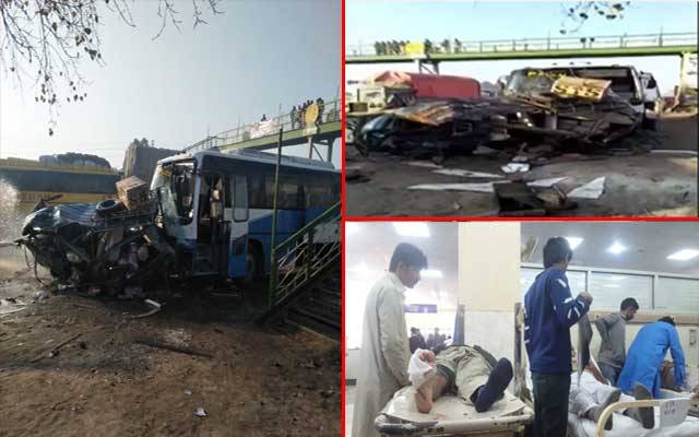 مانگا منڈی میں خوفناک ٹریفک حادثہ، 1 خاتون جاں بحق، 16 افراد زخمی