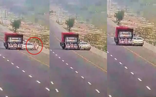 رنگ روڑ پر لوڈر ٹرک کی پولیس گاڑی کو ٹکر؛حادثے کی فوٹیج سامنے آ گئی 