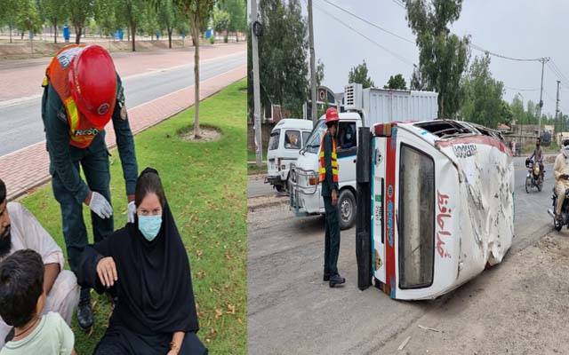 رائیونڈ لاہور روڈ پر بحریہ آرچرڈ کے قریب وین الٹ گئی 