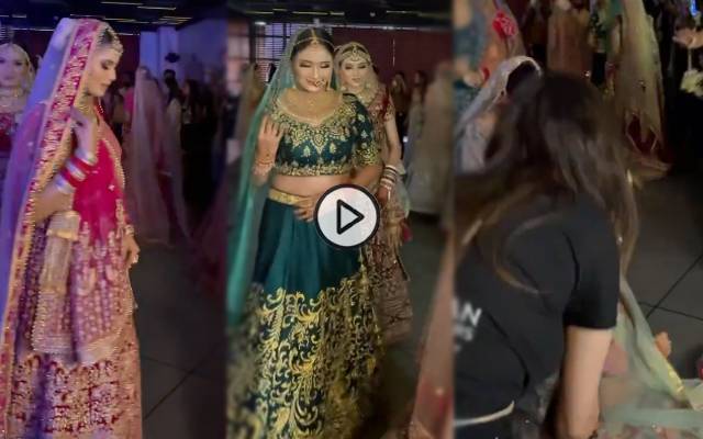 فیشن شو میں عروسی لباس پہنے ماڈل گرگئی، پھر کیا ہوا؛ ویڈیو دیکھیں