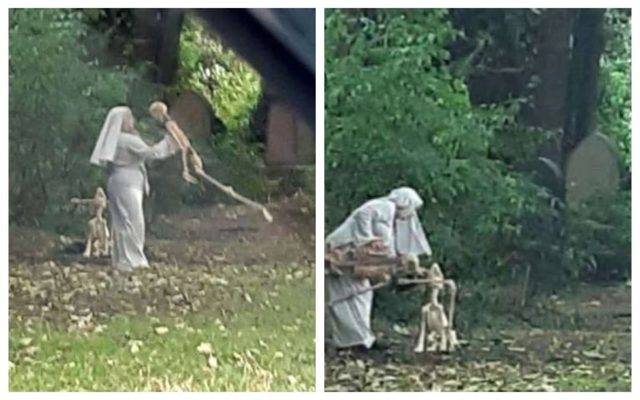 قبرستان میں خاتون کی ا انسانی ڈھانچے کے ساتھ فوٹیج سامنے آگئی