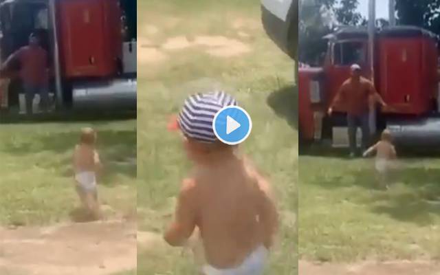 Toddler runs to daddy as he comes back home
