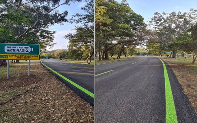 The first road made of plastic in Islamabad ....