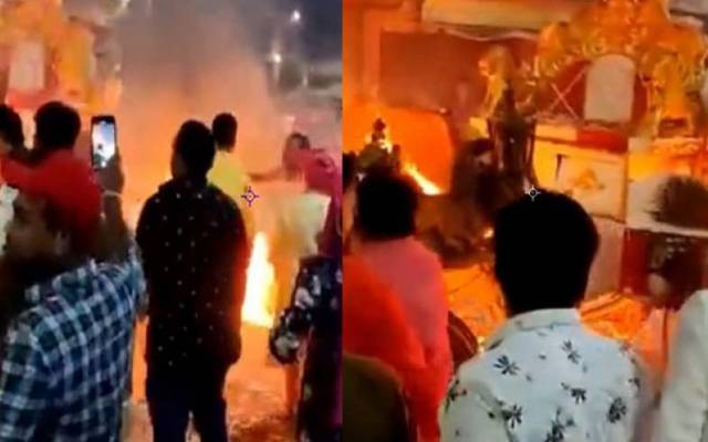 آتش بازی کا خوفناک انجام ۔۔دولہا دلہن کی بگی کو آگ لگ گئی