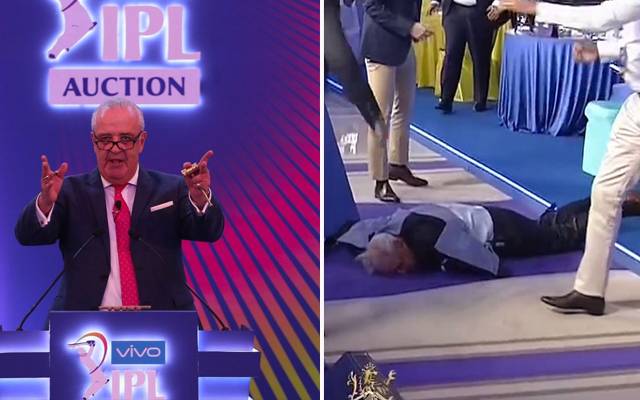 Hugh Edmeades collapses on stage
