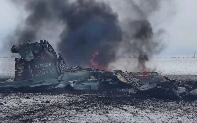 Wreckage of a Russian assault aircraft in Donetsk region, Ukraine 