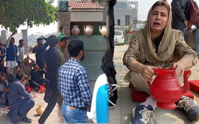 PTI workers sit in outsite MNA wajiha akram