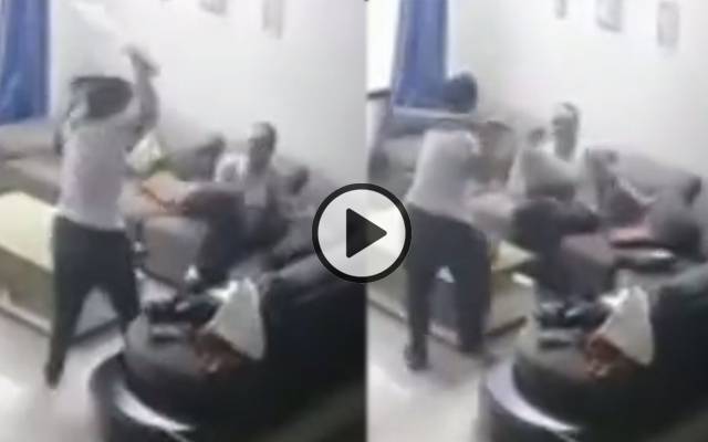پرنسپل کی بیٹے کے سامنے بیوی کے ہاتھوں پٹائی کی ویڈیو
