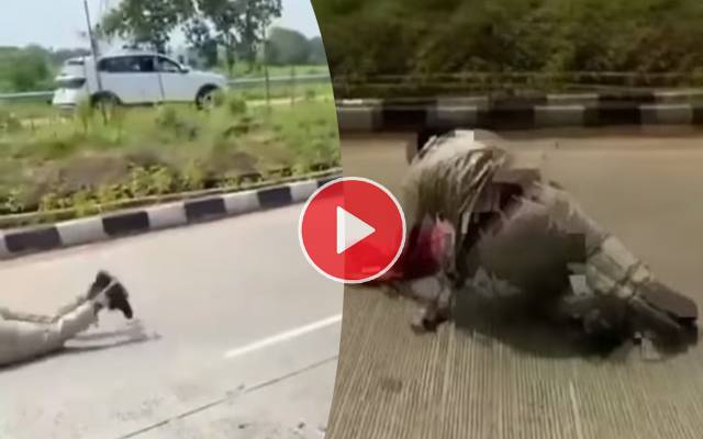 A woman police officer accidentally fell down