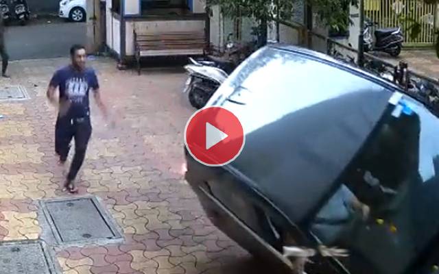 Man tries to take a turn inside housing society, ends up crashing brand new car