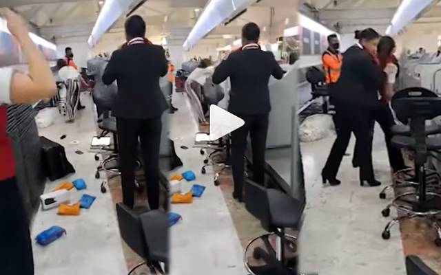 An infuriated passenger took her anger out on check-in staff at a Mexico airport after allegedly missing her flight on November 1