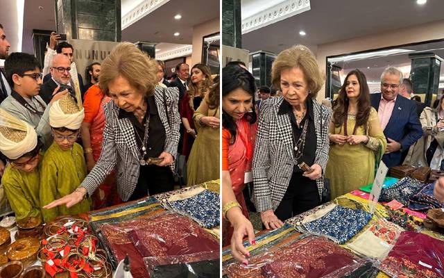 سپین کی ملکہ صوفیہ کا سولیڈیرٹی ڈپلومیٹک بازار میں پاکستان کے سٹال کا دورہ 