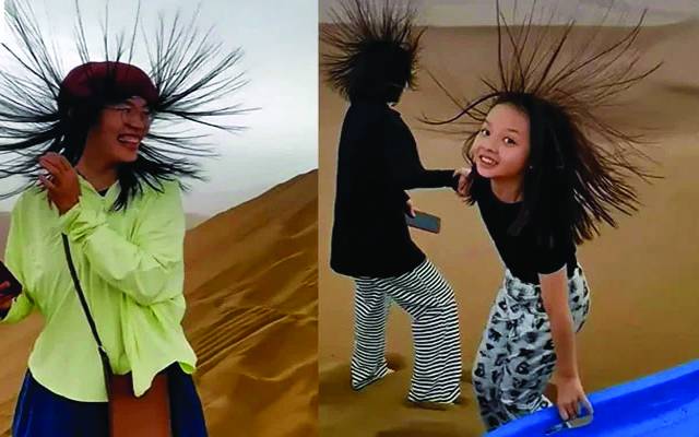 صحرا میں سیر کے دوران لوگوں کے بال اچانک کھڑے ہونے لگے،حیران کن ویڈیو وائرل