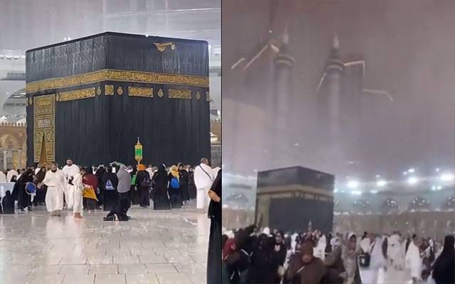  موسلا دھار طوفانی بارش، مسجد الحرام میں ایمان افروز مناظر 