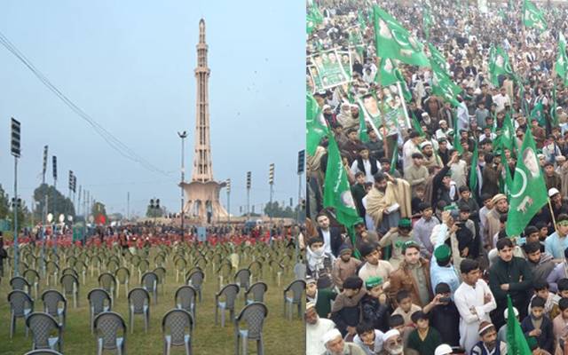 مینارپاکستان جلسے کی تیاریاں ،سٹیج سج گیا، ساؤنڈ سسٹم نصب ، کنٹینرز لگا دیے گئے
