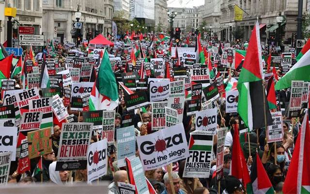 اسرائیلی جارحیت کے خلاف لندن میں بڑا مظاہرہ، غزہ میں بمباری بند کرنے کا مطالبہ