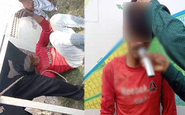 شہریوں کا مبینہ چور کو رسیوں سے باندھ کر تشدد،سر کے بال، مونچھیں مونڈھ ڈالیں