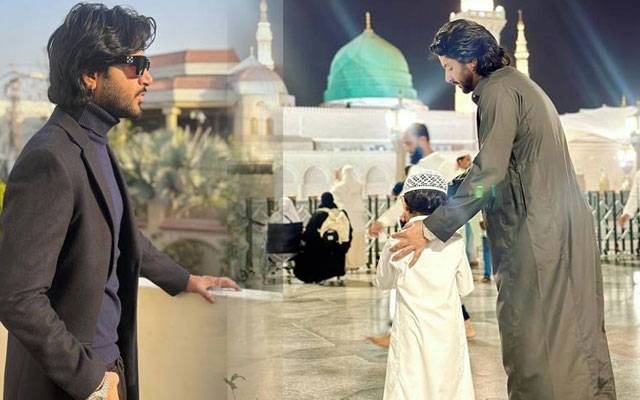 عمران اشرف کی بیٹے کے ہمراہ مسجدنبویؐ میں حاضری