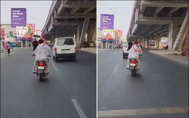 بیوی نے چلتی بائیک پر شوہر کی چپل سے پٹائی کردی؛ ویڈیو وائرل