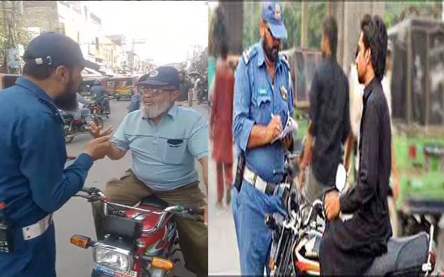 ٹریفک پولیس کی ہیلمٹ نہ پہننے والوں کیخلاف کریک ڈاؤن جا ری