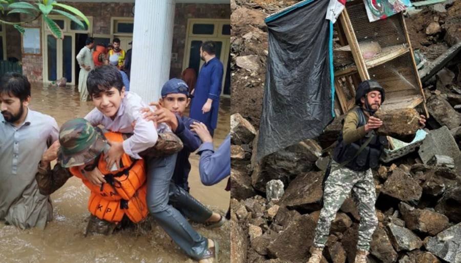 سیلاب کی آفت؛ پاکستان آرمی کے جوان فوری طور پر  مصیبت زدہ عوام کی مدد کے لئے  نکل پڑے