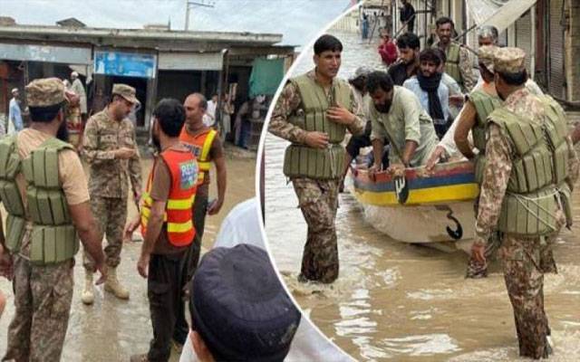 پاک فوج کی سیلاب سے متاثرہ علاقوں میں امدادی کارروائیاں جاری