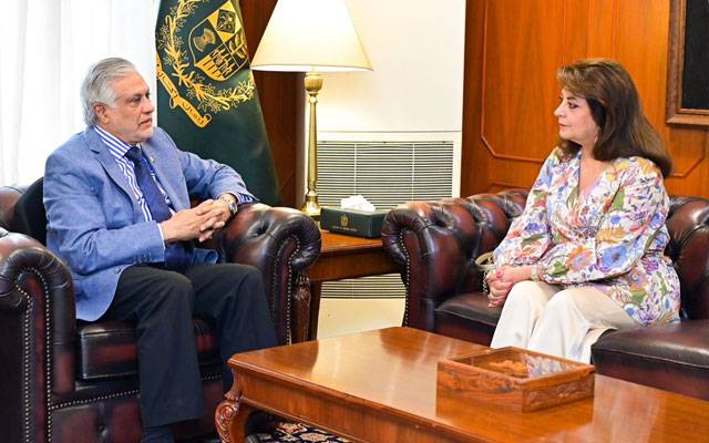 اسحاق ڈار سے برطانوی خاتون امراء نوشینہ مبارک کی ملاقات، پارلیمانی روابط کی اہمیت پر تبادلہ خیال 