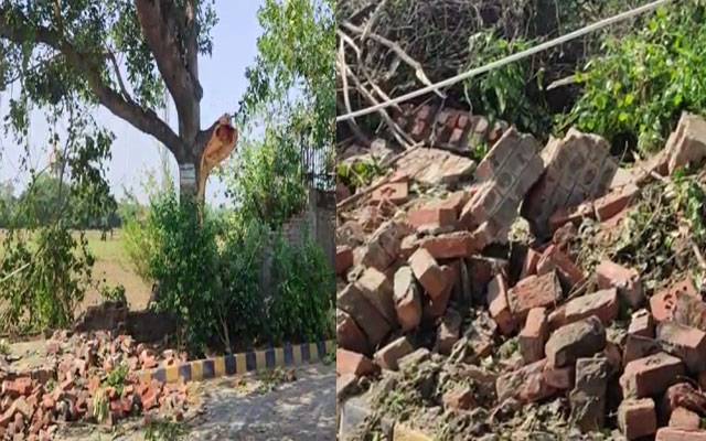  رات گئے  طوفانی بارش:پنجاب یونیورسٹی کی دیوار  5سے زیادہ جگہوں سے گر گئی