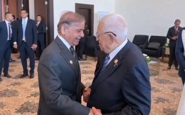 وزیرِاعظم شہباز شریف کی فلسطین کے صدر محمود عباس سے ملاقات