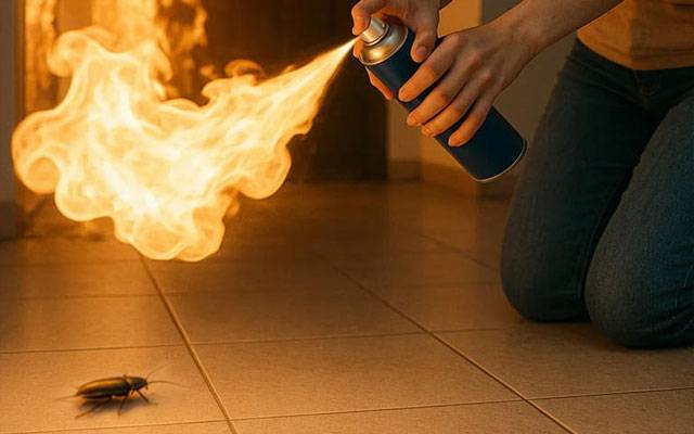خاتون نے کاکروچ کو مارنے کی کوشش میں عمارت کو آگ لگا دی