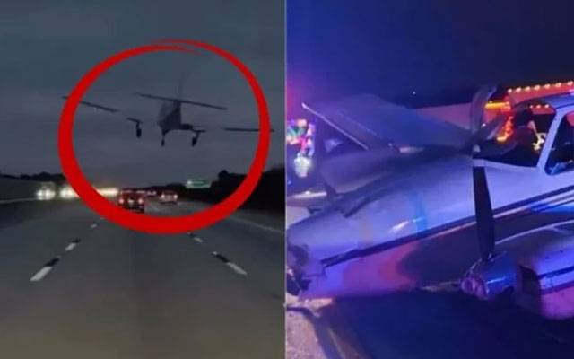 فلوریڈا ہائی وے پر طیارہ چلتی کار پر جاگرا، خوفناک ویڈیو وائرل 
