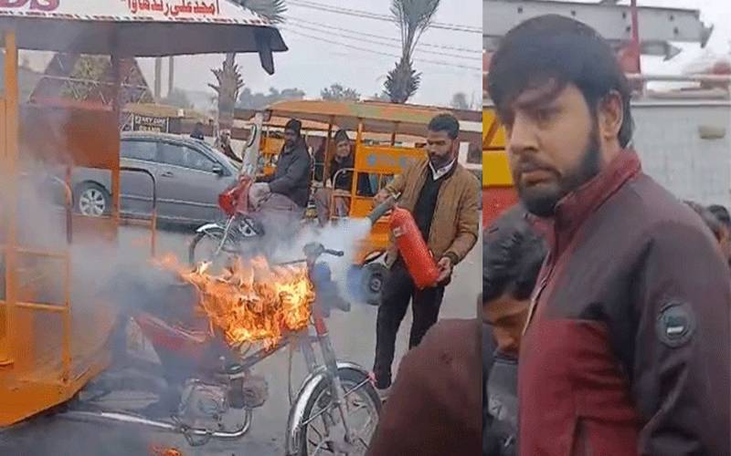  چالان کرنے پر ڈرائیور نے رکشہ کو آگ لگا دی، ویڈیو وائرل  