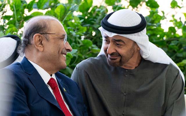 صدر زرداری کی متحدہ عرب امارات کے صدر شیخ محمد بن زاید سےملاقات؛ دو طرفہ تعلقات کو مضبوط بنانے پر اتفاق 