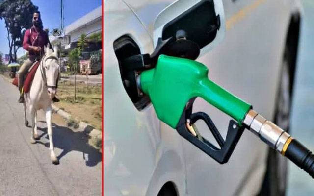 پٹرول کی قلت، بینک ملازم گھوڑے پر دفتر پہنچ گیا