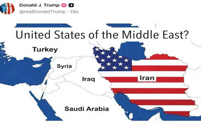 ٹرمپ نے ایران کا امریکی جھنڈے والا نقشہ شیئر کر دیا، نئی بحث چھڑ گئی