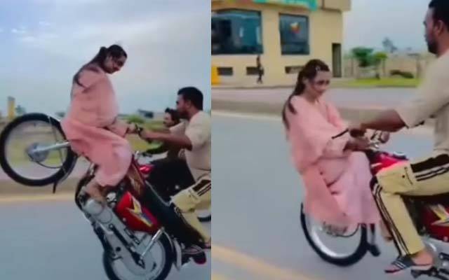  نوجوان لڑکی کے ہمراہ موٹر سائیکل سوار کی ون ویلنگ;ویڈیو وائرل ،پولیس سراغ لگانے میں ناکام 