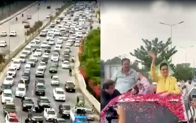مریم اورنگزیب انتخابی ریلی کے ہمراہ روالپنڈی سے گوجر خان جلسہ گاہ روانہ