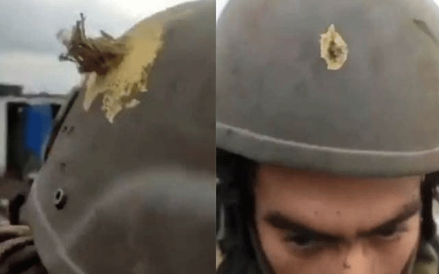 The Ukrainian soldier survived despite being hit by a bullet through his helmet